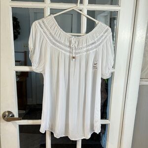428(Rack)     White Off-Shoulder Boho Peasant Top
